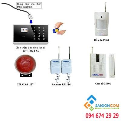 BÁO TRỘM QUA ĐIỆN THOẠI KW-262T Sim & Line