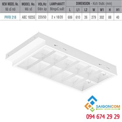 Máng đèn led huỳnh quang 2 bóng/ led loại âm trần PRFB 218