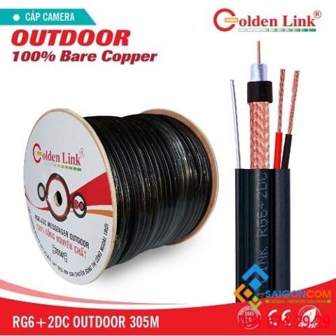 Cáp đồng trục Golden Link RG6+2 DC Outdoor -dây nguồn và dây treo cường lực- taiwan